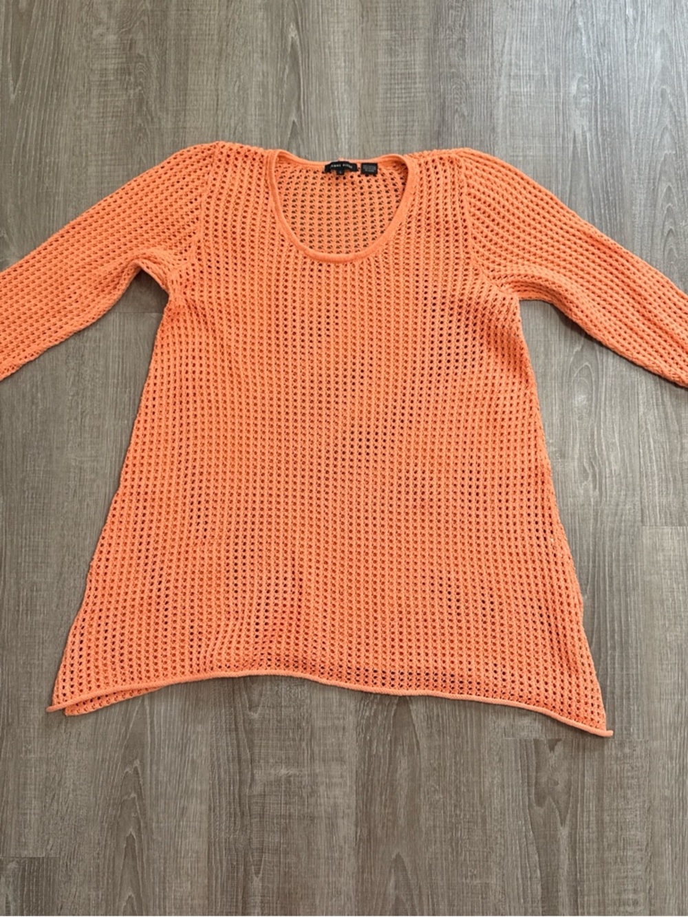 Jeanne Pierre 100% Cotton Open Knit Crochet Orange Top With Side Slits Size L - Picture 2 of 11